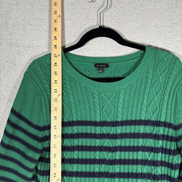 Talbots Peplum Sweater Womens L Green Black Stripe Top Casual Cotton 5% Cashmere - Picture 6 of 11
